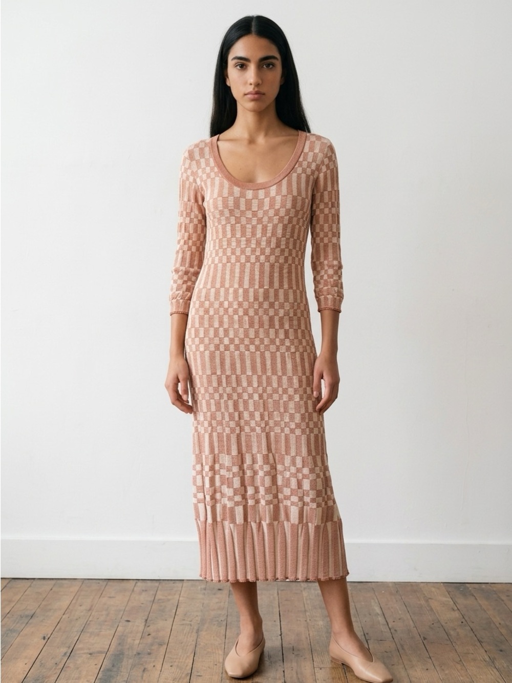 MM La Fleur Women's Blush Checker-Knit Midi Dress